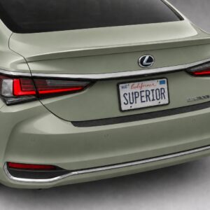 Black vinyl rear sill plate installed on the rear bumper loading edge of a Lexus ES 300 or ES 300h.