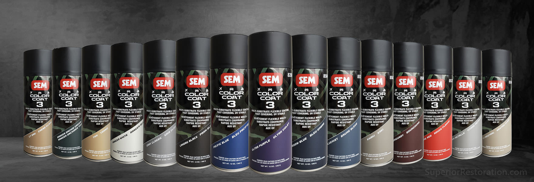All color options of the SEM Color Coat 3 product line